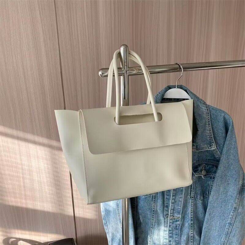 Fashion Women Shoulder Bags Large Capacity Handbags Simple Retro Tote Bags Solid Color Famous Brand High Quality Bags White