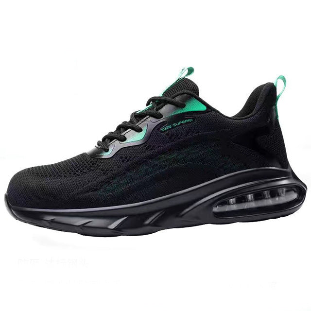 Air Cushion Smash-proof And Wear-resistant Safety Shoes Black And Green