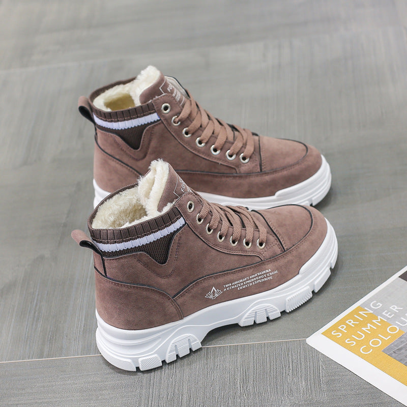 Ladies Casual Shoes Lace-up Fashion Sneakers Platform Snow Boots Winter Women Boots Warm Plush Women's Shoes Brown
