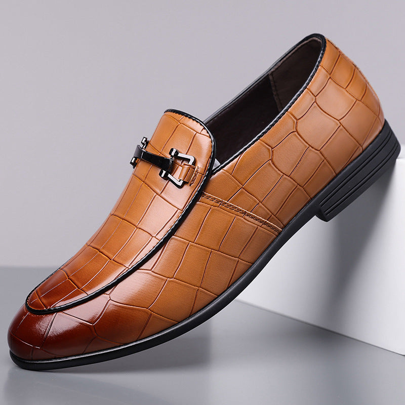 Men's Plaid Light Luxury Plus Size Rubber Sole Lightweight Leather Shoes Orange