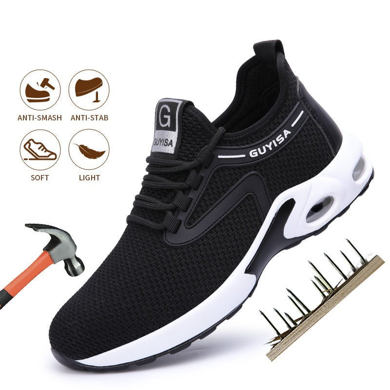 Black Sneakers Men Work Safety Shoes Lightweight Breathable For Gym Travel Work Casual Tennis Running Shoes Four seasons air cushion