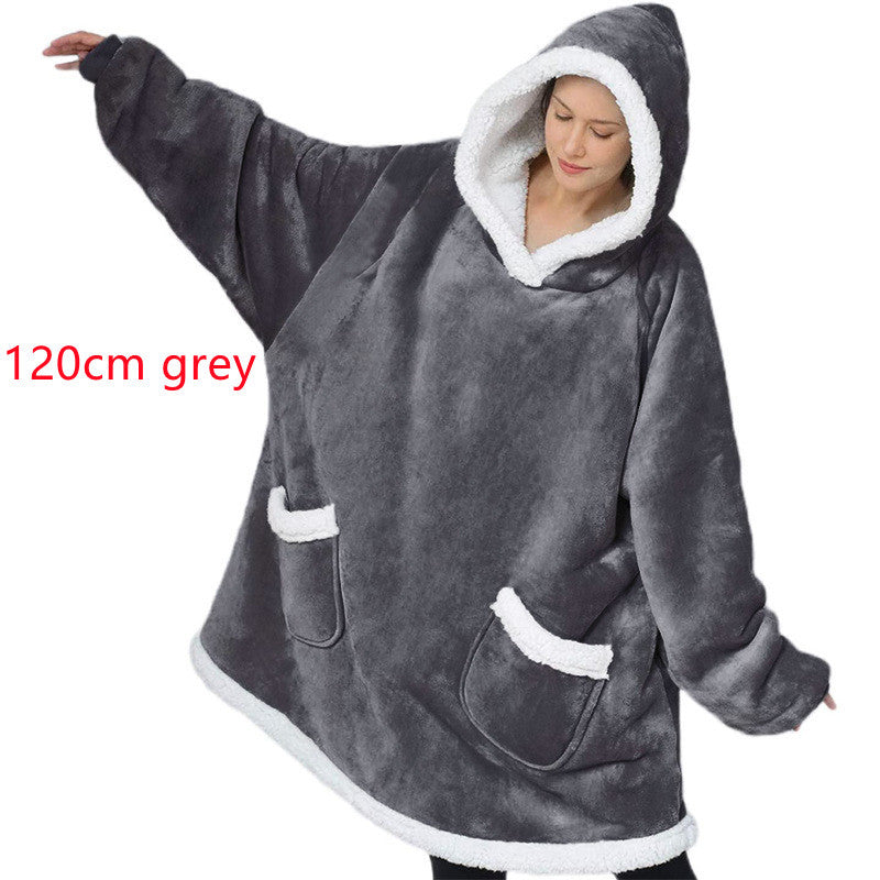 Winter TV Hoodie Blanket Winter Warm Home Clothes Women Men Oversized Pullover With Pockets 120cm grey One Size