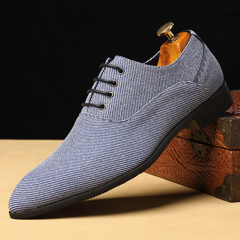 Men's Casual Leather Shoes Denim Black Bridegroom Wedding Trendy Shoes Blue