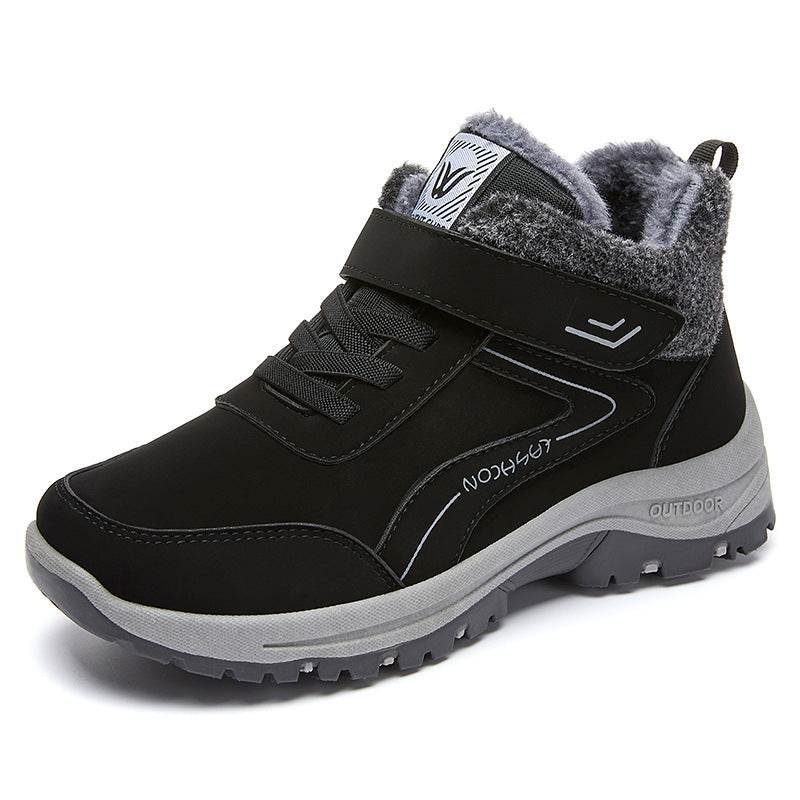 Winter New Fleece-lined Thickened Women's Short Leather Boots Black Gray