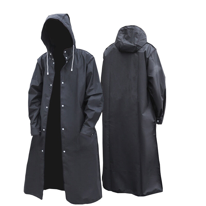 Full-body waterproof black long raincoat Pure black