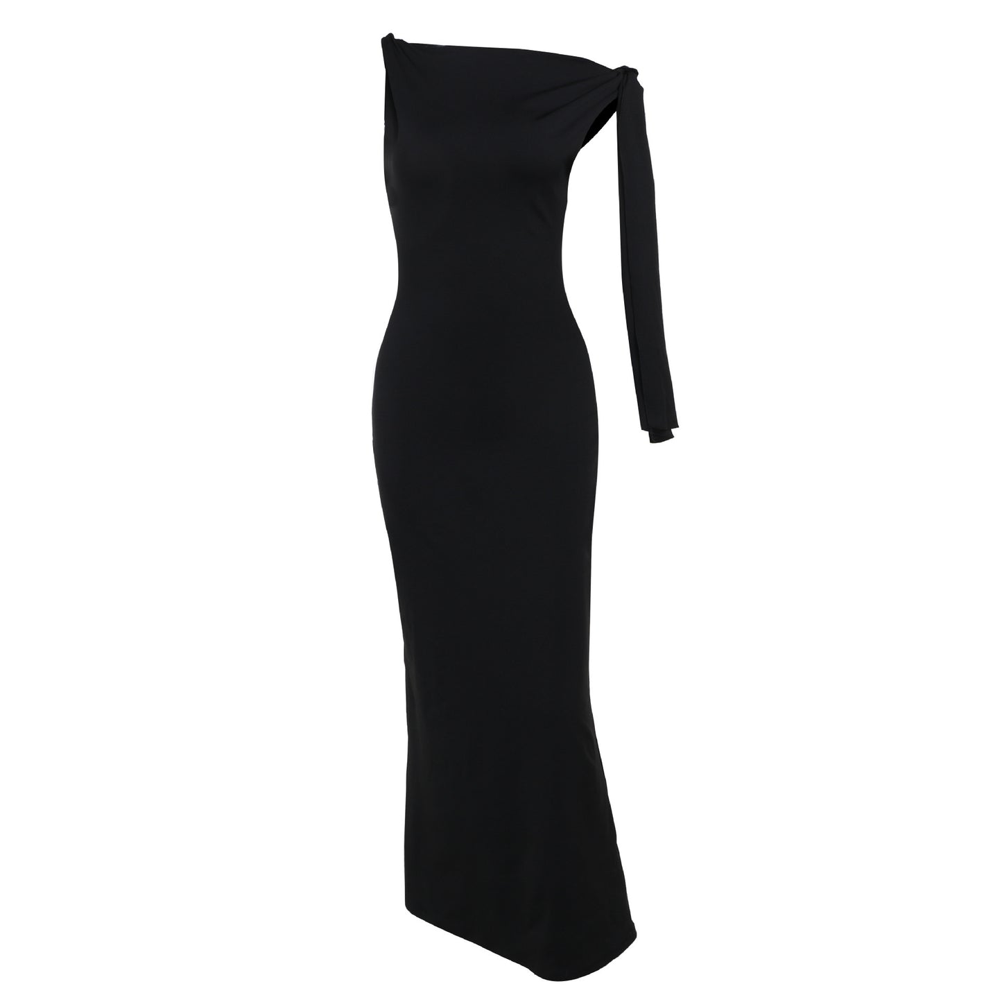 One-shoulder Ribbon Long Dress Ins Fashion Slim Sleeveless Dresses For Evening Party Club Clothing Women black