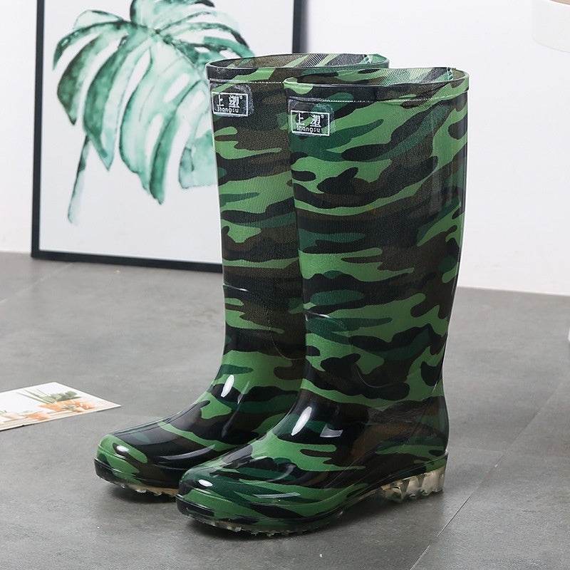 Women's Floral Knee-high Rain Boots Long Non-slip Wear-resistant Rain Boots Camouflage