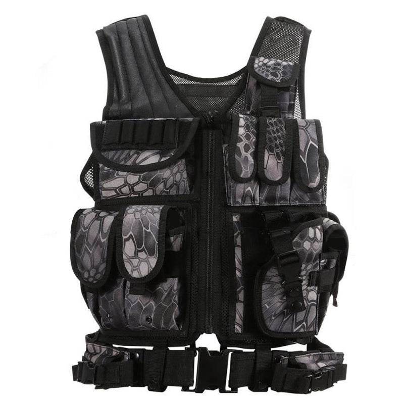 Tactical Vest Military Combat Army Armor Vests Molle Airsoft Plate Carrier Swat Vest Outdoor Hunting Fishing CS Training Vest Black python pattern