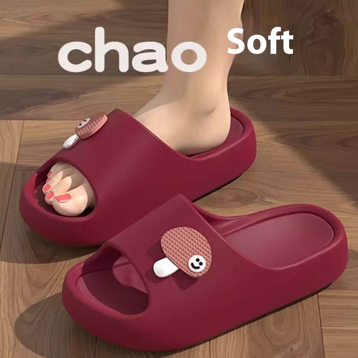 Cute Cartoon Dog Slippers Non-slip Floor Bathroom Slipper Summer Women's House Shoes Red Mushroom