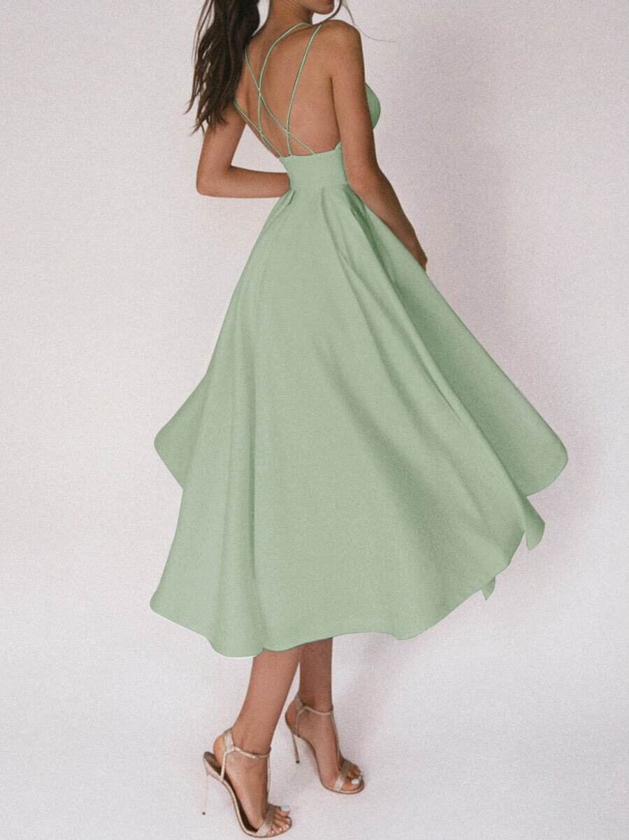 Sexy V-neck Suspender Dress Summer Fashion A-Line Long Dresses For Women Green
