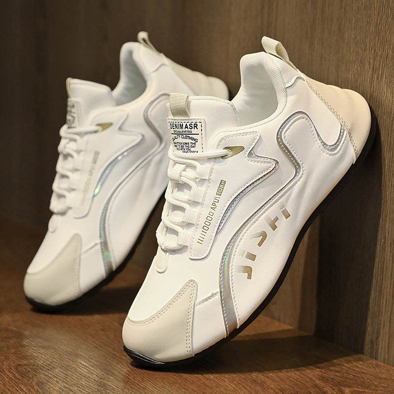 Fashion Colorblock Lace-up Sneakers For Men Breathable Low-top Dad Shoes Running Walking Sports Shoes Leather White Grey