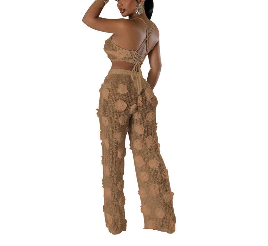 Solid Color See-through Two-piece Set For Women