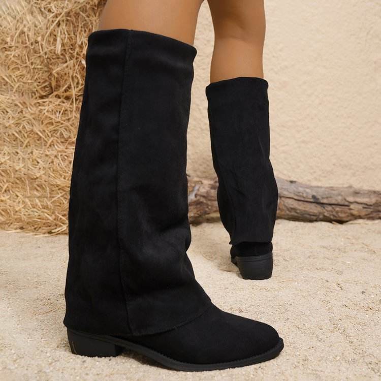 Women's Boots Suede European And American Fashion Outerwear Pointed Toe Chunky Heel Pants Retro Fashion Boots