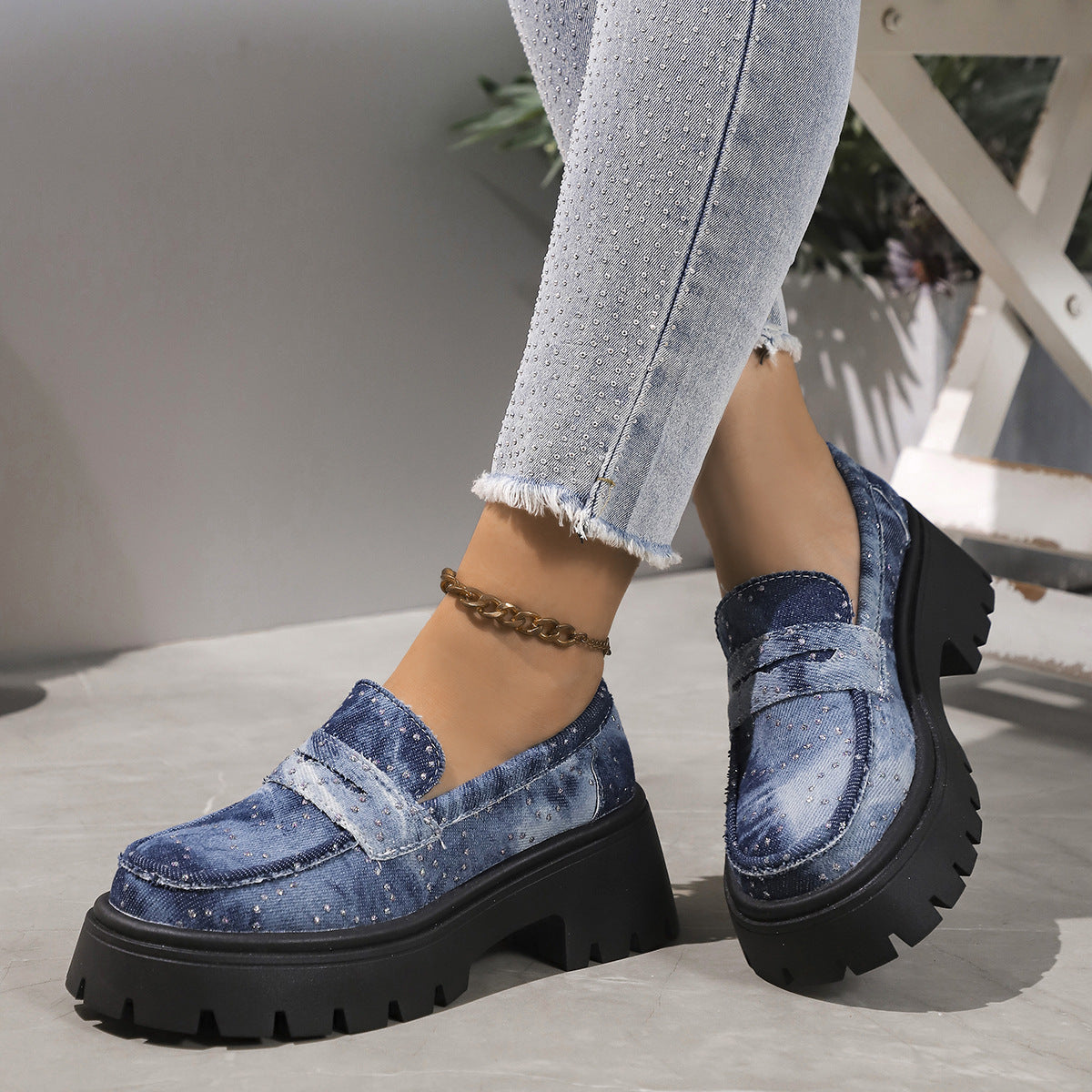 Low-top Casual Comfortable Slip-on Lofter Loafers Dark Blue