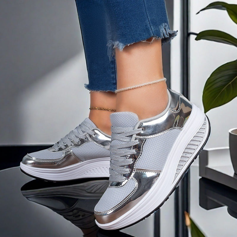 Women's Fly Woven Mesh Breathable Casual Sneaker Platform Silver