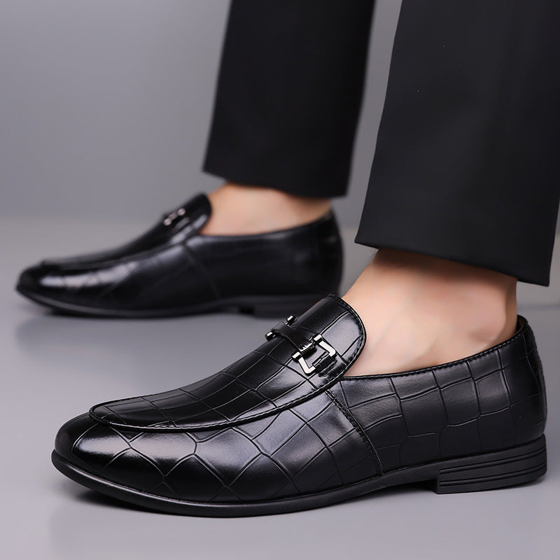 Men's Plaid Light Luxury Plus Size Rubber Sole Lightweight Leather Shoes Black