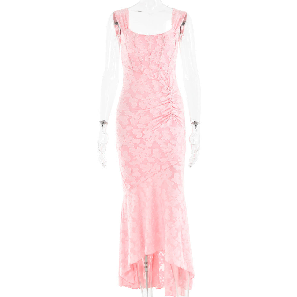 Mozision Off-shoulder Backless Sexy Evening Dress For Women Purple Sleeveless Strapless Ruched Bodycon Club Party Dress Pink
