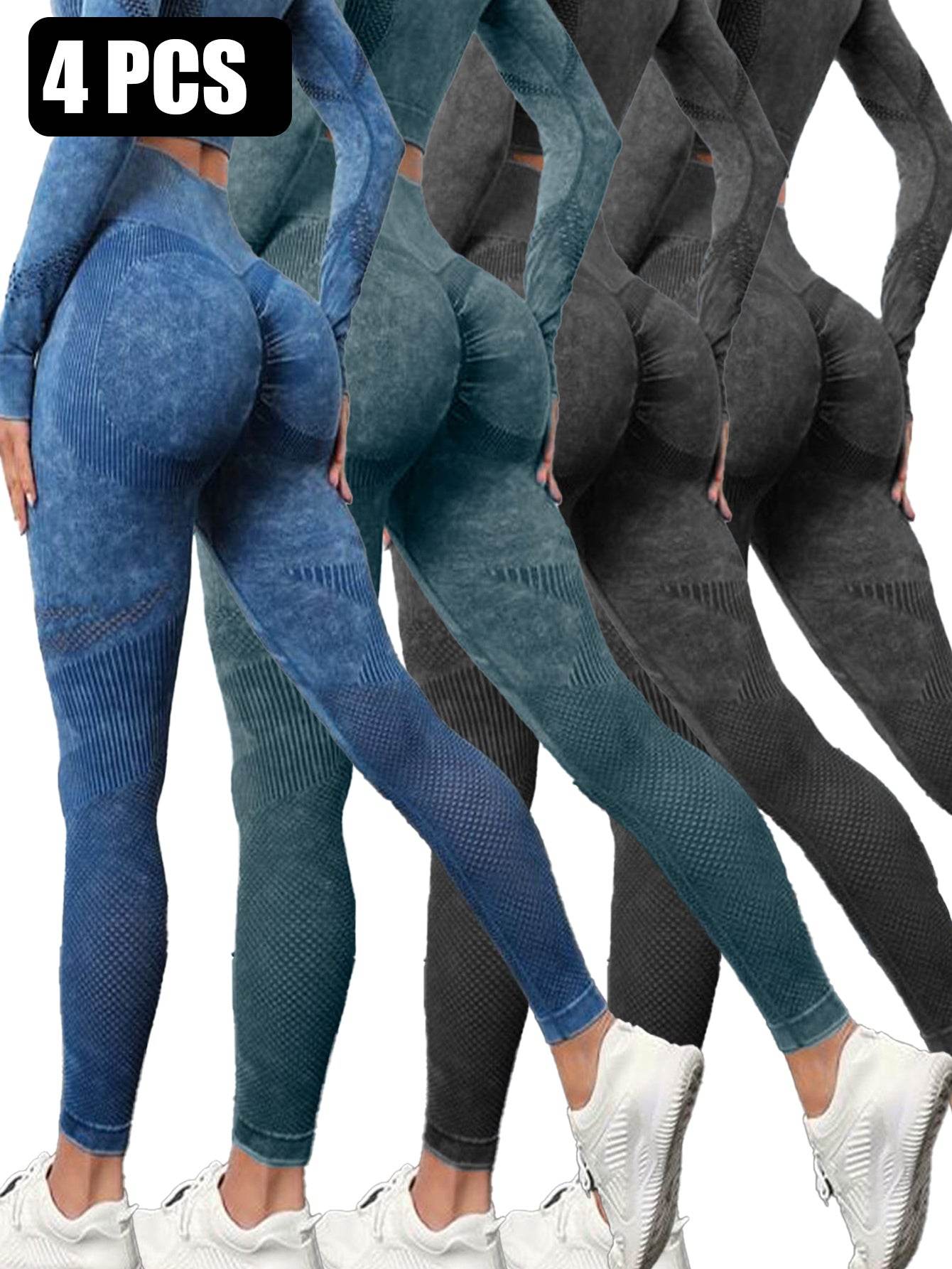 4PACK Active Yoga Pants Women's Yoga Pants 2BLKBRNBLU