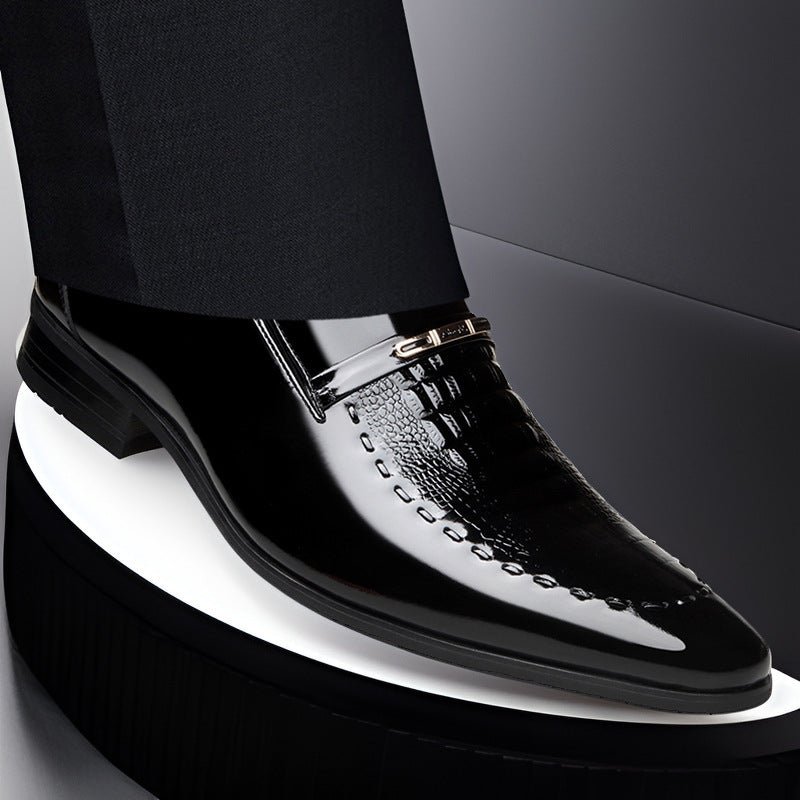 Men's Shoes New Crocodile Pattern Plus Size Patent Leather Black 7701