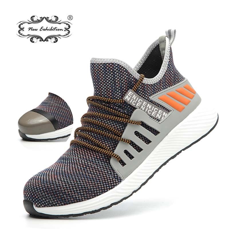 Exhibition Men's Work Shoes Breathable Lightweight Steel Toe Safety Boots Construction Industrial Work Shoes Rainbow