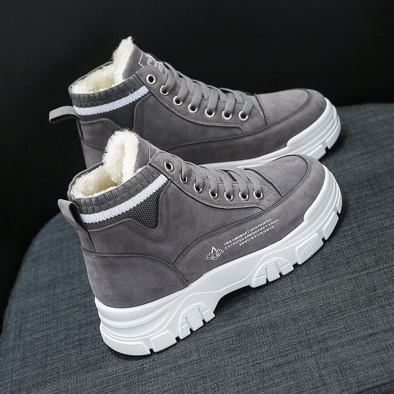 Ladies Casual Shoes Lace-up Fashion Sneakers Platform Snow Boots Winter Women Boots Warm Plush Women's Shoes Grey