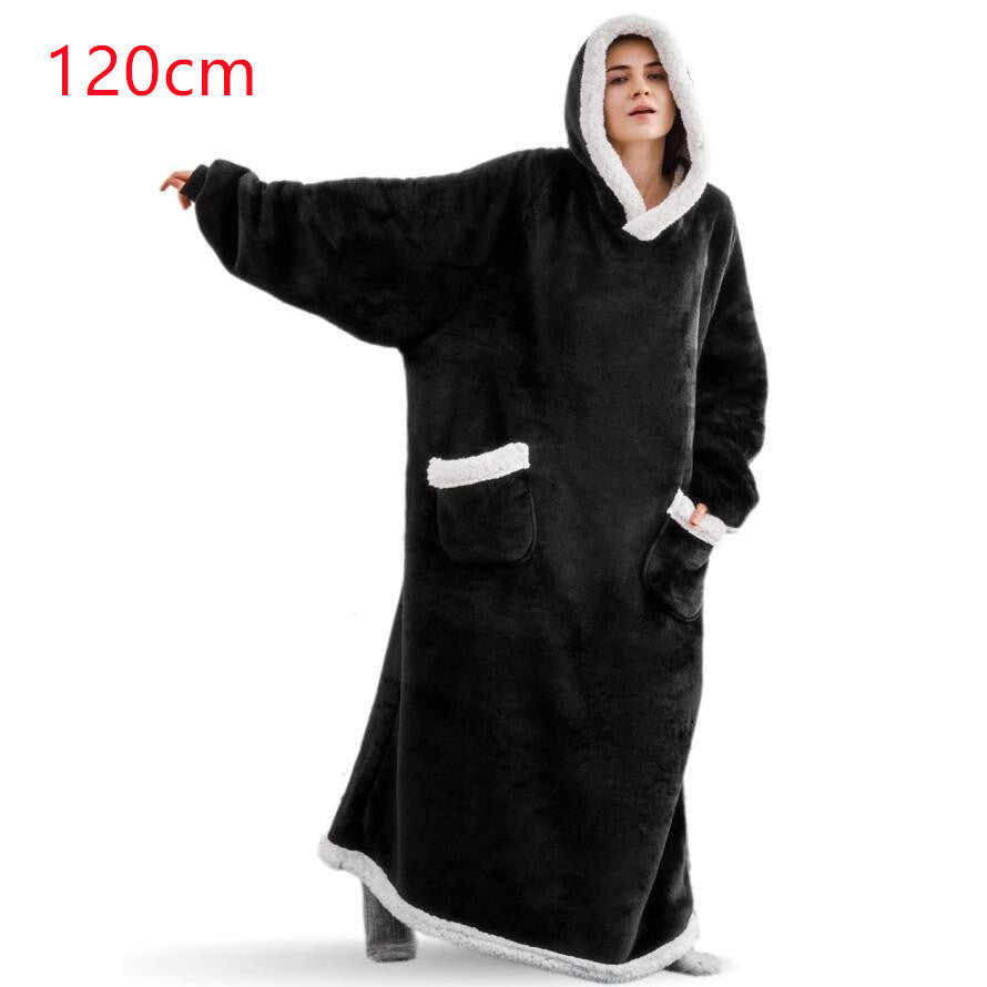 Winter TV Hoodie Blanket Winter Warm Home Clothes Women Men Oversized Pullover With Pockets 120cm black One Size