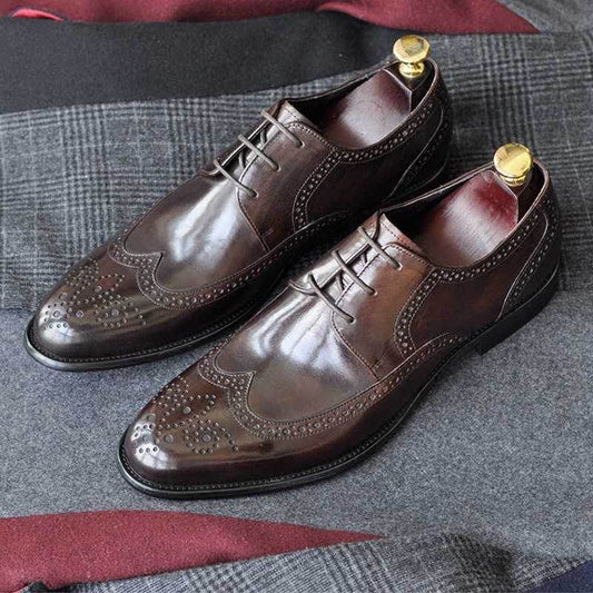 Handmade Genuine Leather Men's Pointed Toe Business Formal Wear Leather Shoes