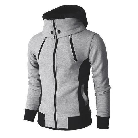 Men's Zip UP Hooded Jacket Fake Two Piece Sports Cardigan Casual Slim Sweatshirt Jacket Light grey