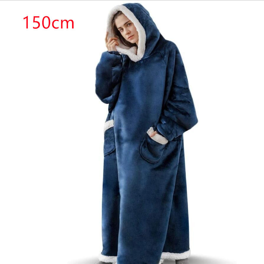 Winter TV Hoodie Blanket Winter Warm Home Clothes Women Men Oversized Pullover With Pockets 150cm navy blue One Size