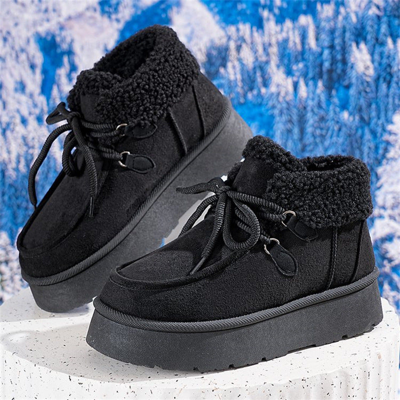 Thick Bottom Fleece-lined Snow Boots Women's Fur Integrated Casual Cotton-padded Shoes Black