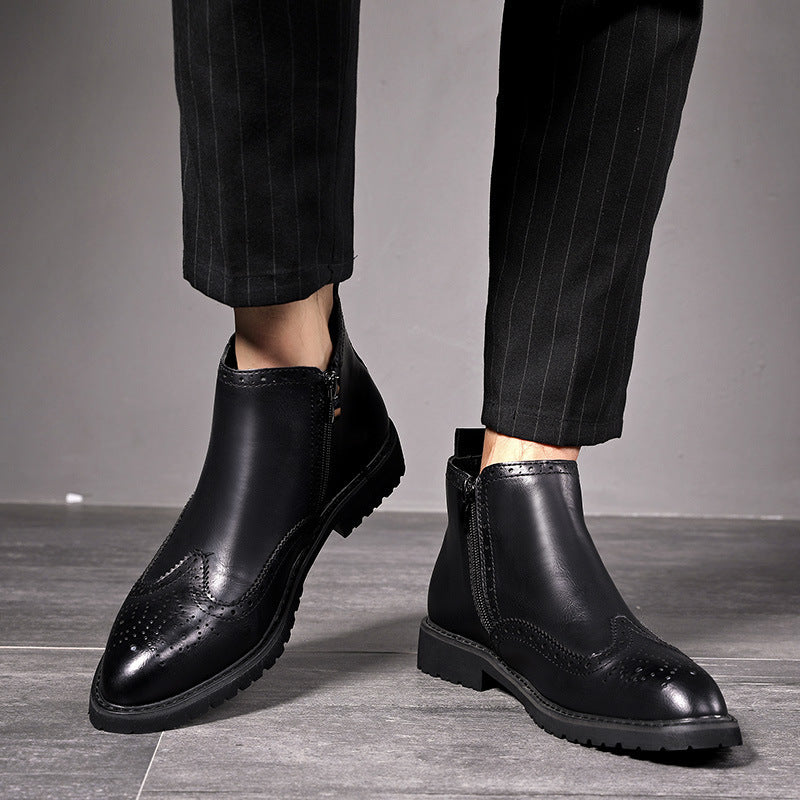 Trendy Zipper Leather Boots British Pointed Toe Boots