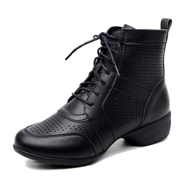 Modern Dance Shoe Women's Four Seasons Single Black Hollow Out