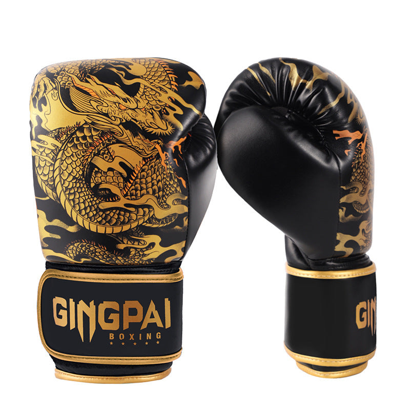 Professional Gloves Men's Sanda Fight Training Boxing Gloves Dragon Noble Gold