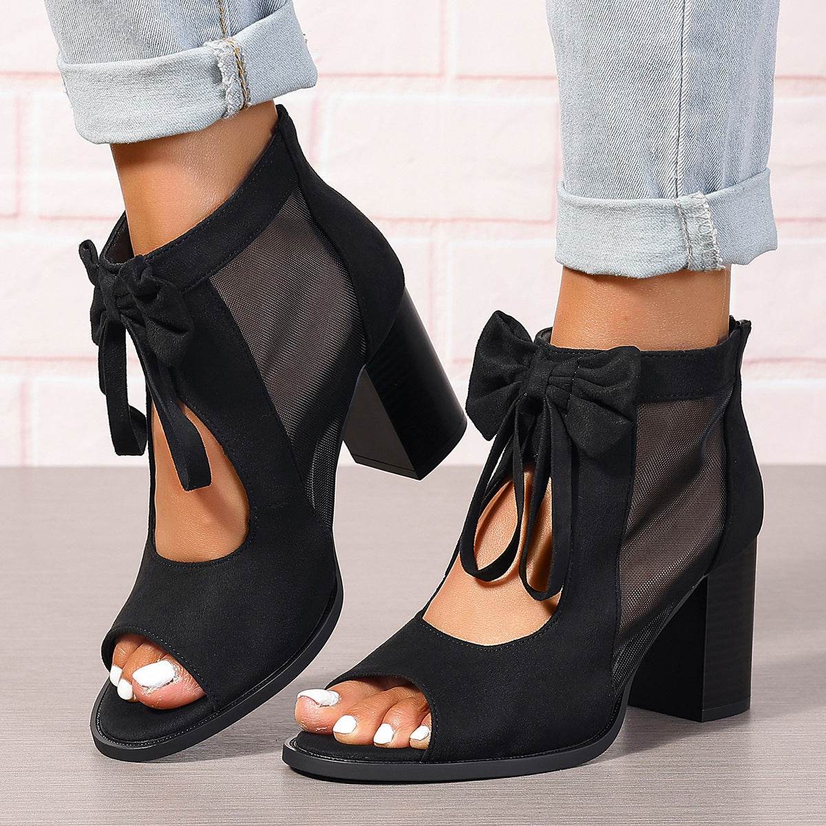 Platform Chunky High Heels Women's Sandals Bow Decoration Open Toe Block Ankle Strap Sandals For Dress Bridal Party Shoes