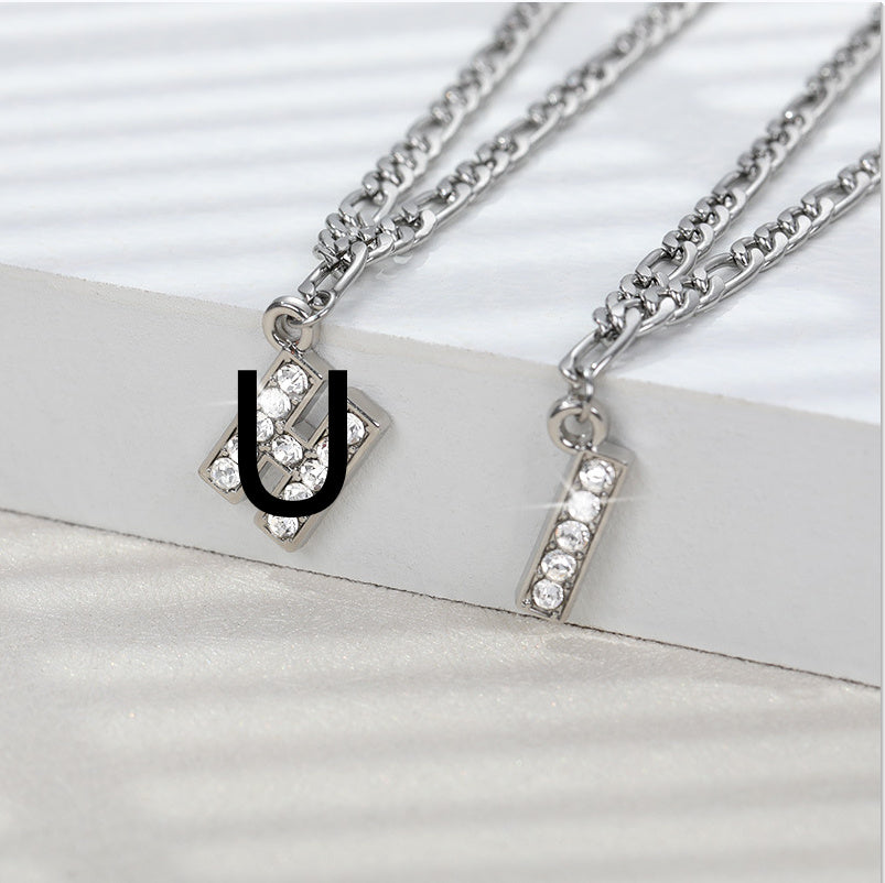English Alphabet Stainless Steel Zircon All-match Anklet Silver U