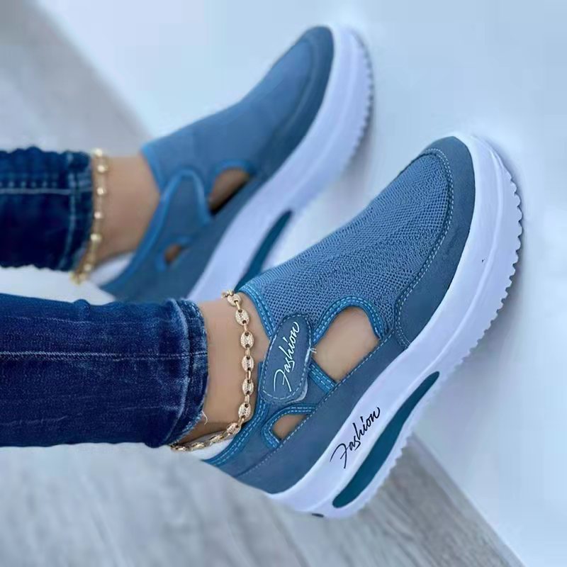 Women's Sneakers Summer New Ladies Casual Low Wedge Breathable Non-Slip Comfort Feamle Sport Shoes Mesh Shoes Fashion Style Blue