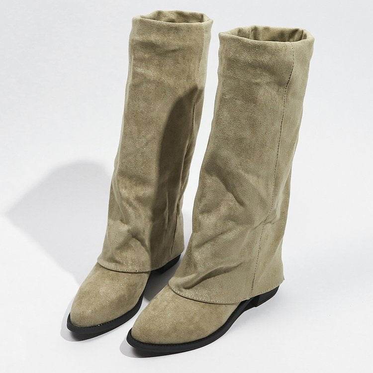 Women's Boots Suede European And American Fashion Outerwear Pointed Toe Chunky Heel Pants Retro Fashion Boots