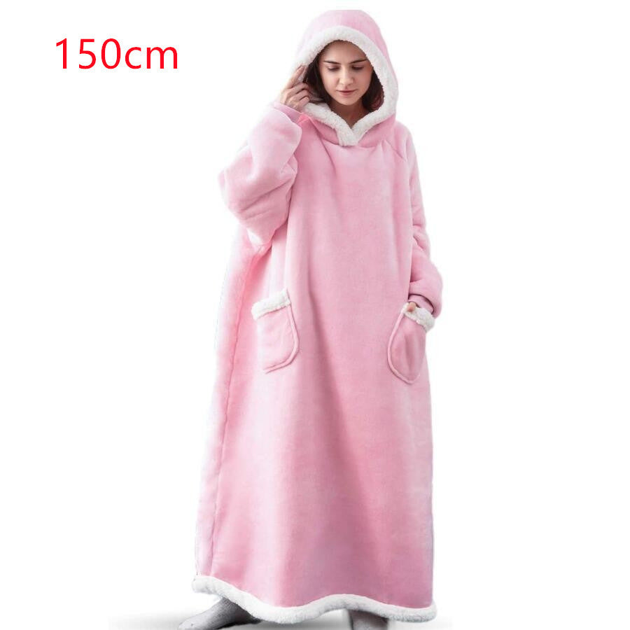 Winter TV Hoodie Blanket Winter Warm Home Clothes Women Men Oversized Pullover With Pockets 150cm pink One Size
