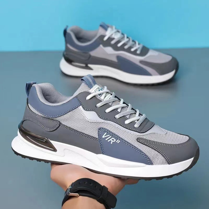 Men's Color Block Mesh Shoes Fashion Casual Lace-up Sneakers Outdoor Breathable Running Sports Shoes A332 Grey