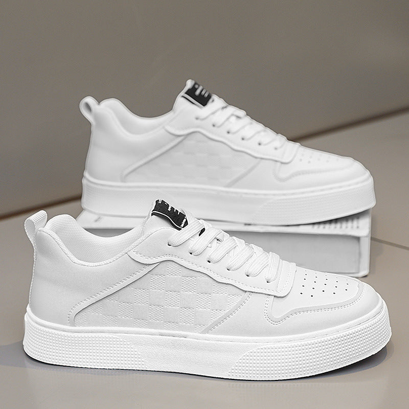 Casual Lace-up Sneakers Men Fashion Breathable Plaid Flats Shoes BT88 White