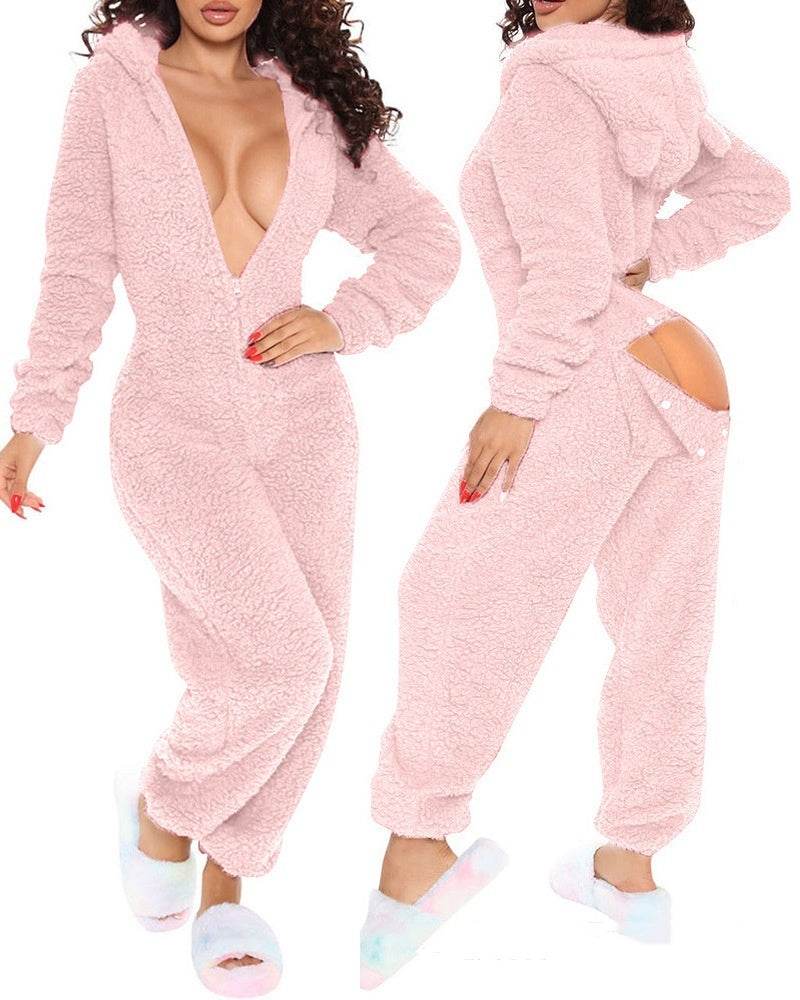 Long Sleeve Hooded Trousers Plush Homewear Pajamas Jumpsuit XH8021A pi