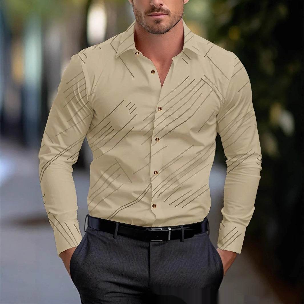 Business Men's Diagonal Striped Shirt Casual Plus Size