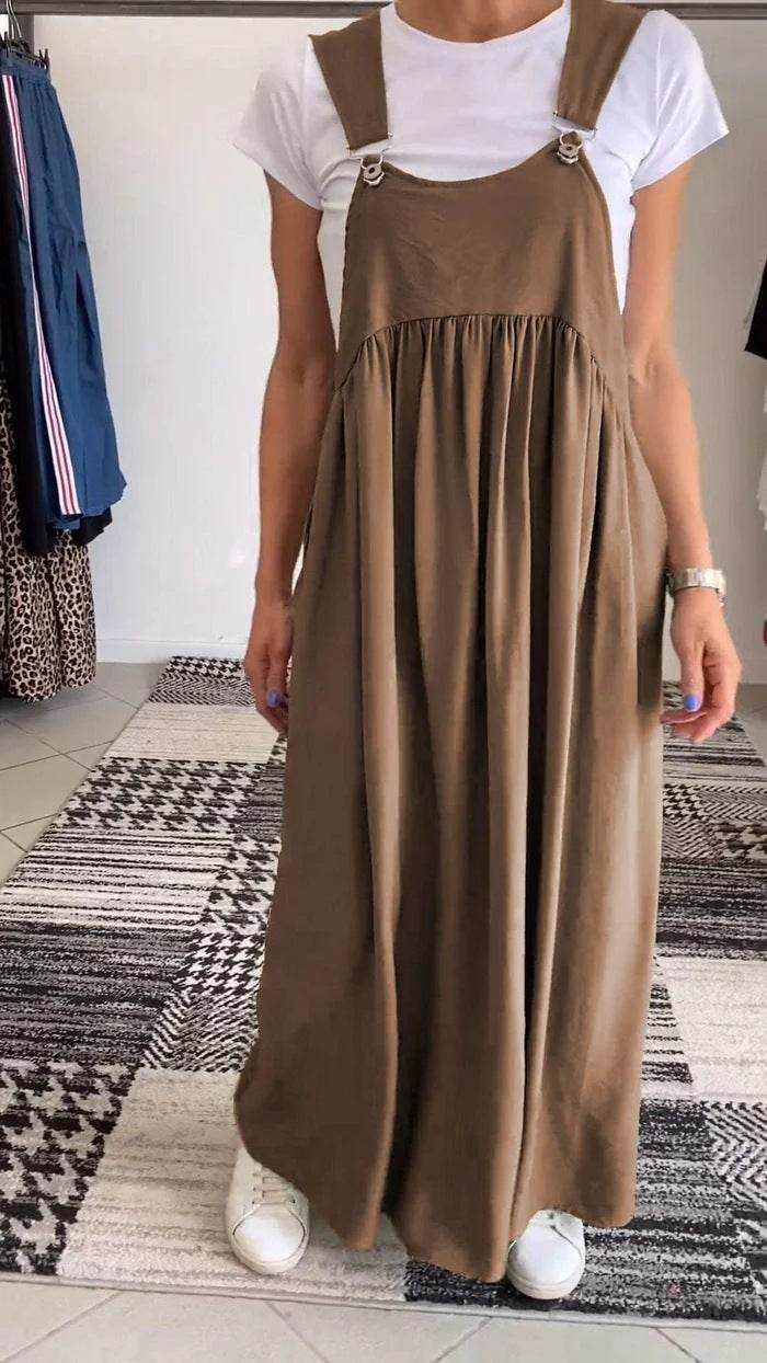 Women's Cotton And Linen Sling Dress Dark Brown