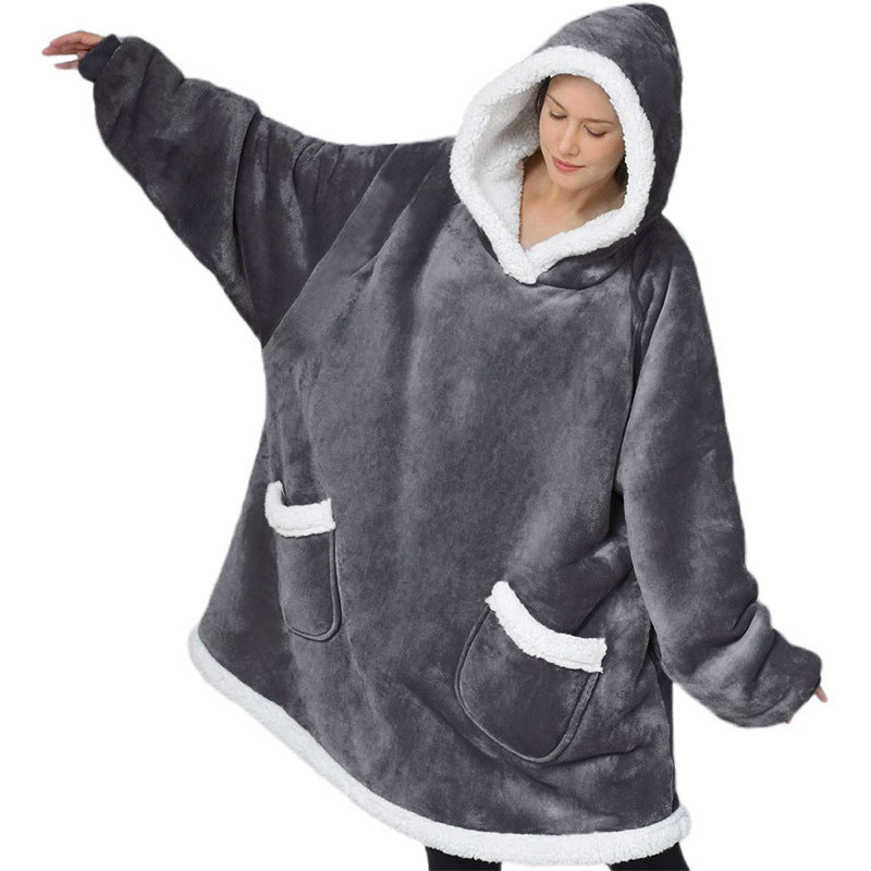 Winter TV Hoodie Blanket Winter Warm Home Clothes Women Men Oversized Pullover With Pockets Short grey One Size