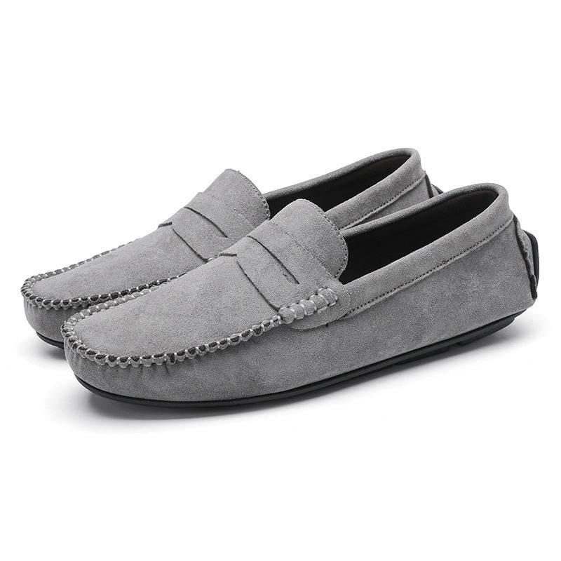 Hand-stitched Men's Beanie Shoes Velvet Leather Handmade Gray