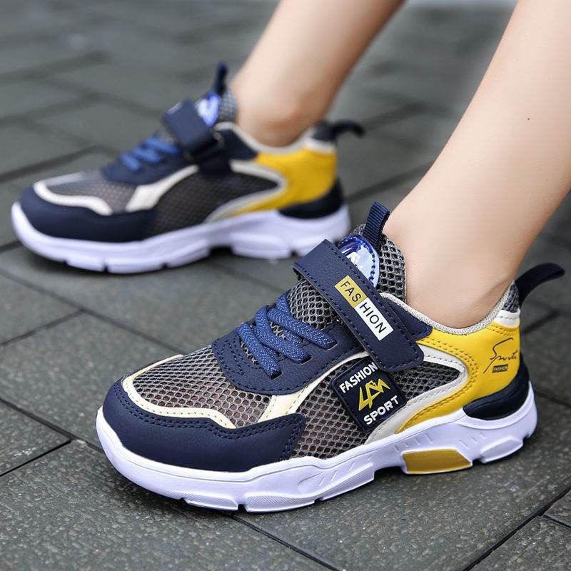 Children''s Shoes Boys summer running shoes children''s light Grayyellow hollow single net