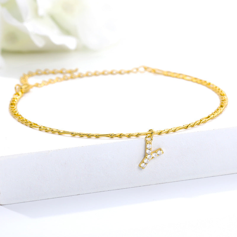 English Alphabet Stainless Steel Zircon All-match Anklet Y