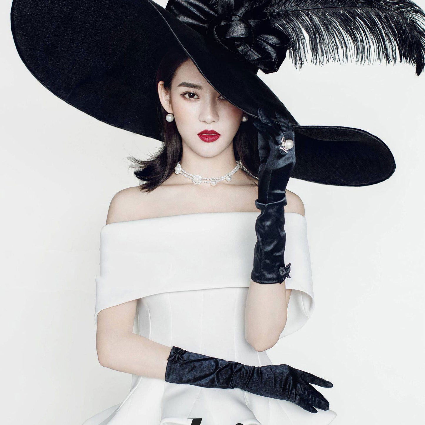 Bridal Ball Gloves Long Satin Wedding Dress Hepburn Gloves Black