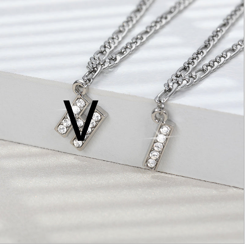 English Alphabet Stainless Steel Zircon All-match Anklet Silver V