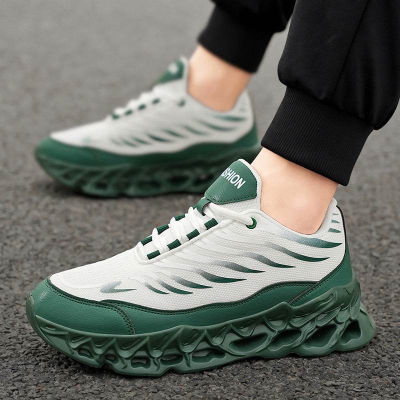 Men's Lace-up Sneakers Thick-soled Daddy Vulcanized Shoes Outdoor Running Sports Casual Shoes White Green
